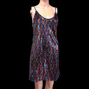 Allegra K Womens XS Rainbow Sequin Slip Dress Spaghetti Strap Party